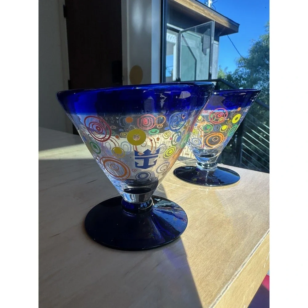 Kosta Boda Royal Caribbean Hand Blown Margarita Cocktail Glasses Cobalt Clear